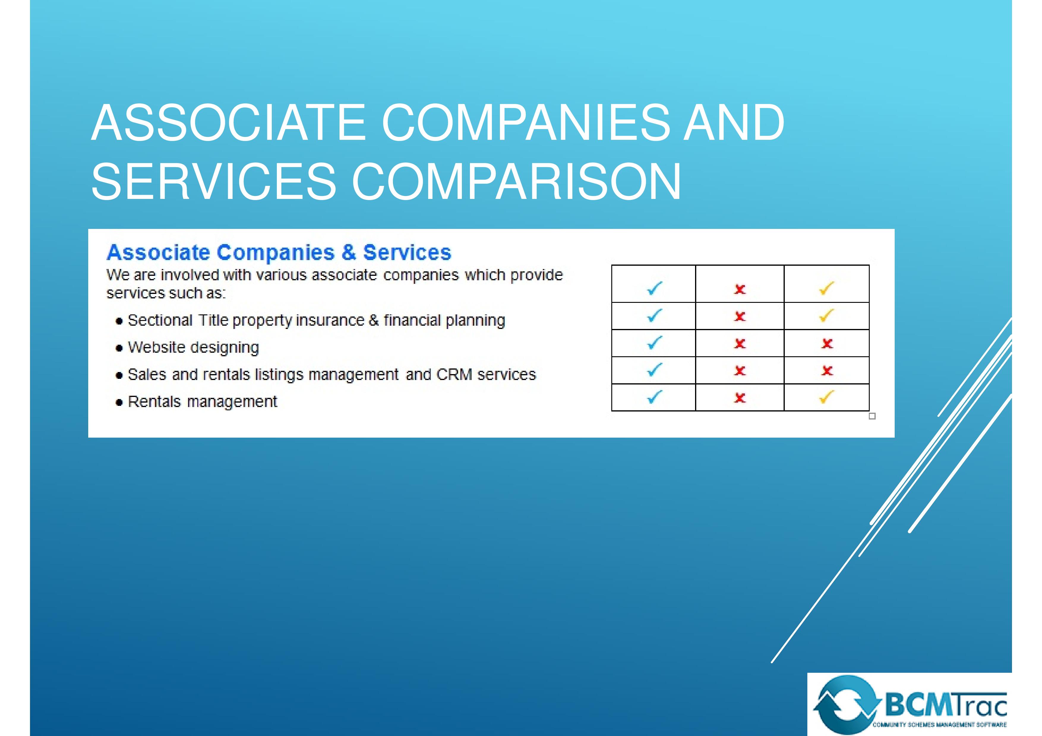 Associate Companies and Services Comparison